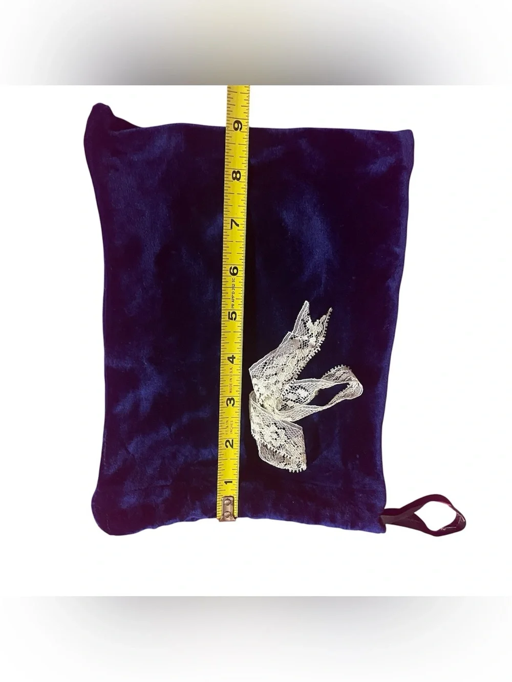 Vintage Blueberry Blue Velvet Drawstring Bag with White Bow